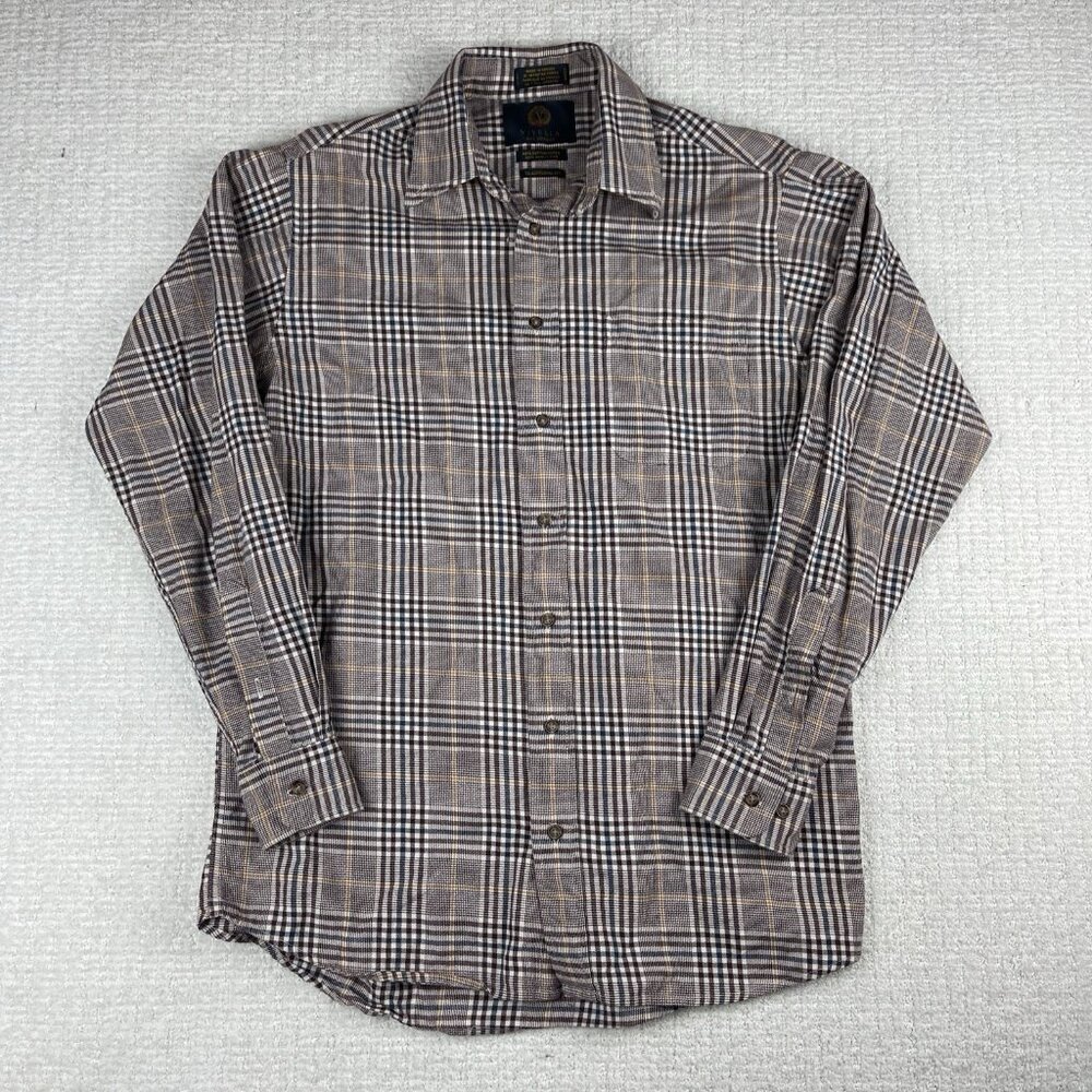 Viyella Shirt Mens  M Red/Brown Plaid Wool Blend Flannel Made Canada